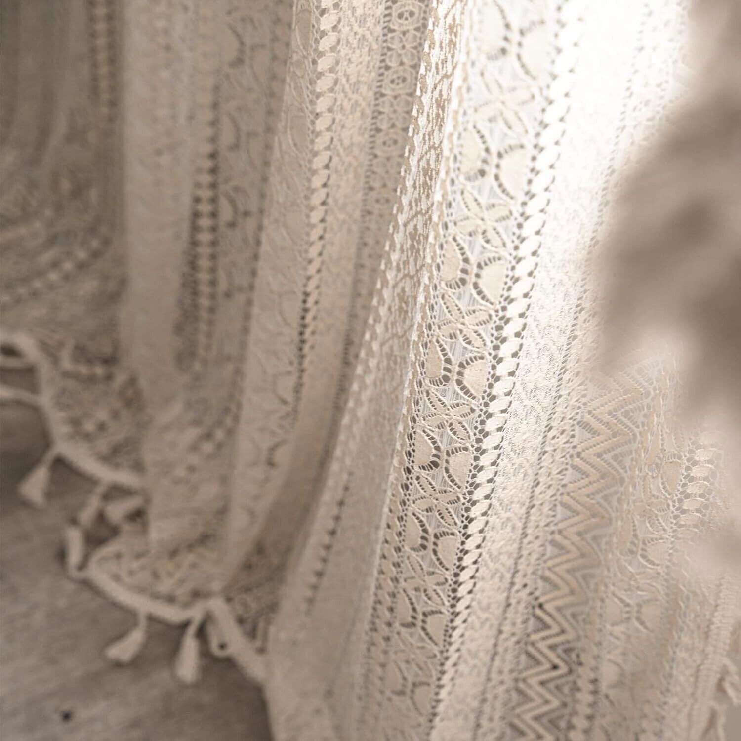 Crochet Lace Curtain Panels Window Drapes Bedroom Living Room Rod Pocket Rustic