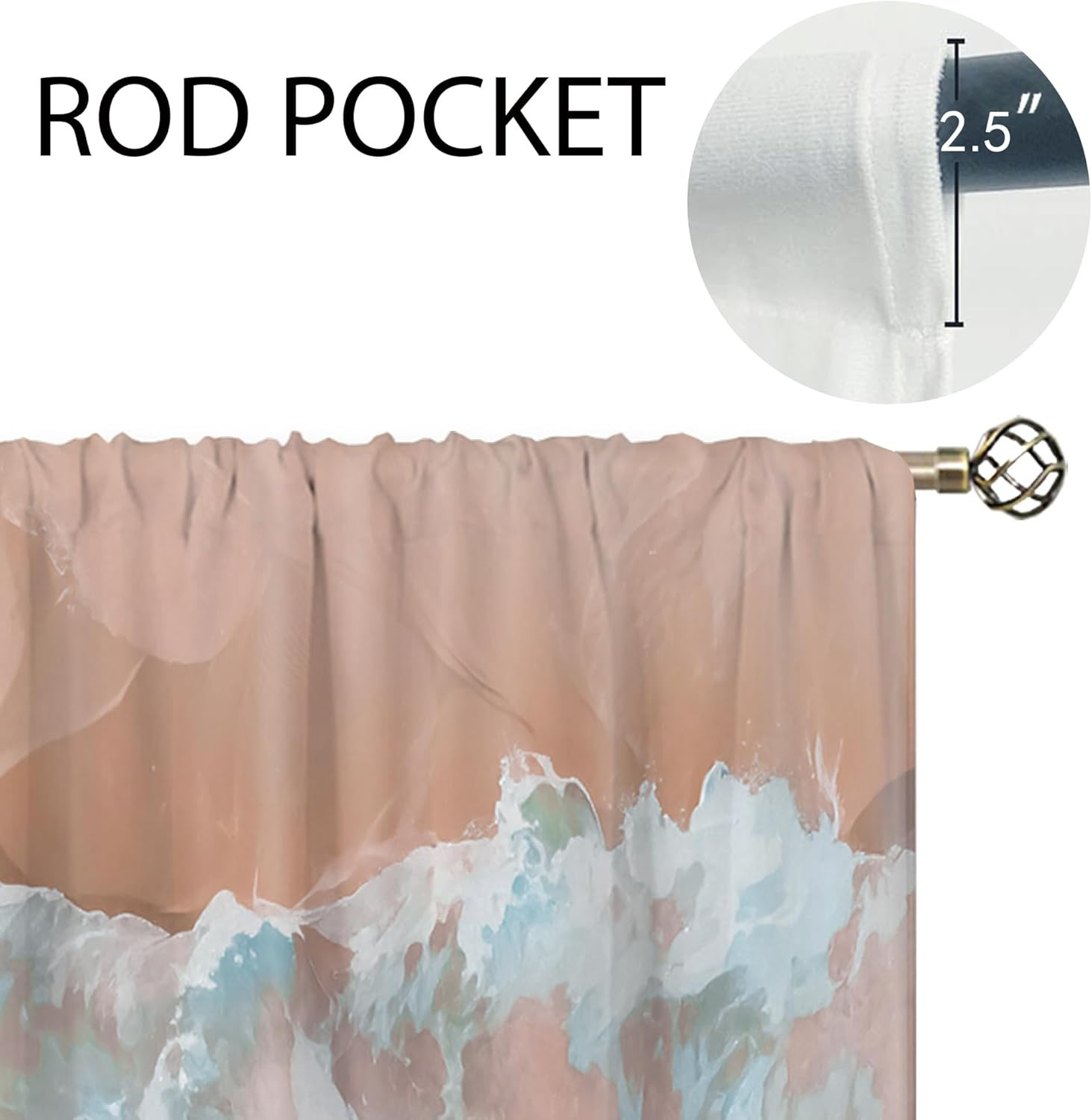 Blue Ocean Wave Bathroom Curtains Window Treatment Drapes Tier Sea Coastal Beach
