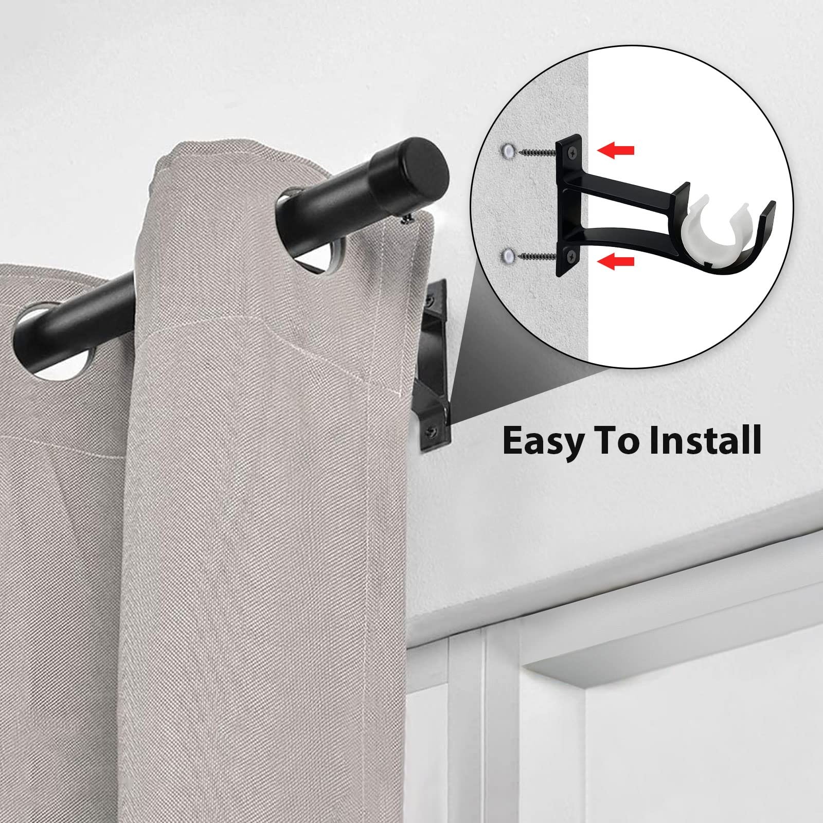 4 PCS Black Single Heavy Duty Aluminum Alloy Wall Mount Curtain Rod Brackets