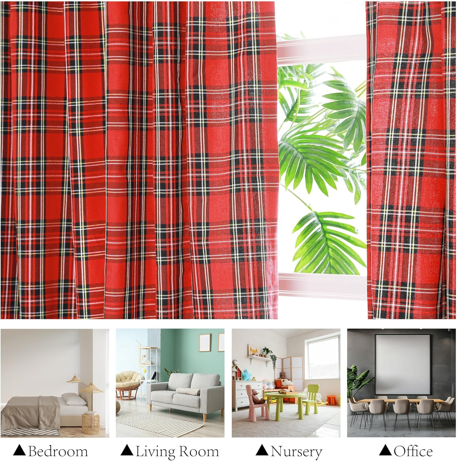 Red Curtains for Living Room Scottish Tartan Check Farmhouse Winter Holiday Dec