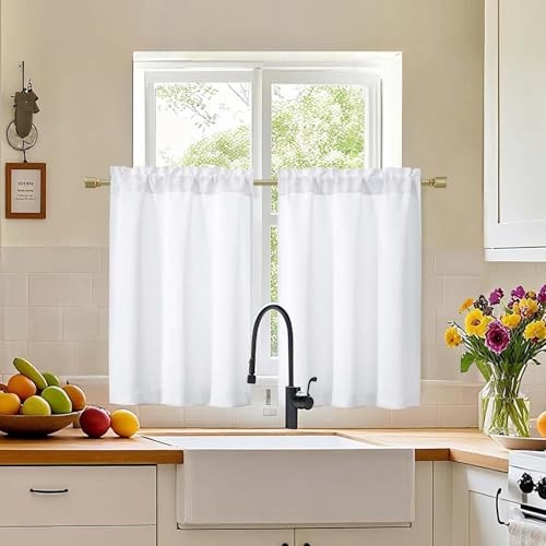Cafe Curtains Tier 36 Inch Length 2 Panels 30″W x 36″L (Pack of 2) Pure White