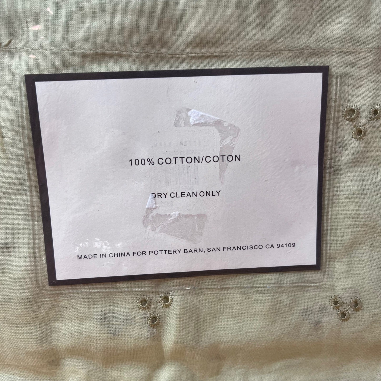 Pottery Barn Grace Curtain Panel Celery Green Eyelet Embroidery 44×63 Vtg Style