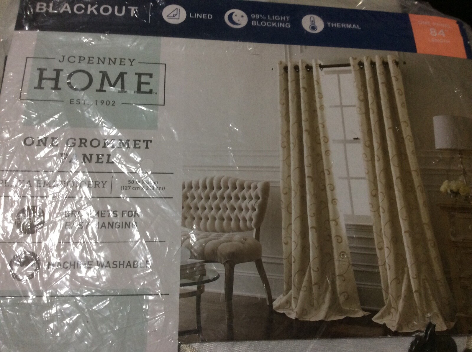 jcp home plaza embroidered one grommet panel white 50 x 84