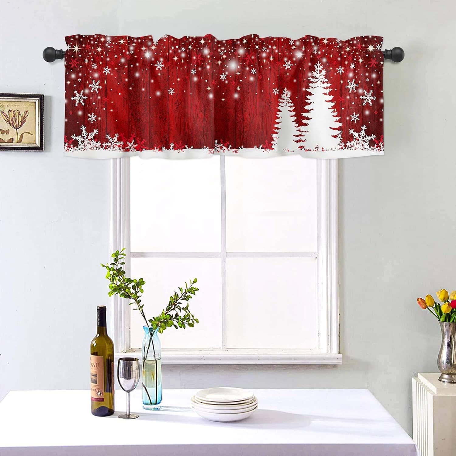 Christmas Curtains Valances for Kitchen Windows Winter Red Valance