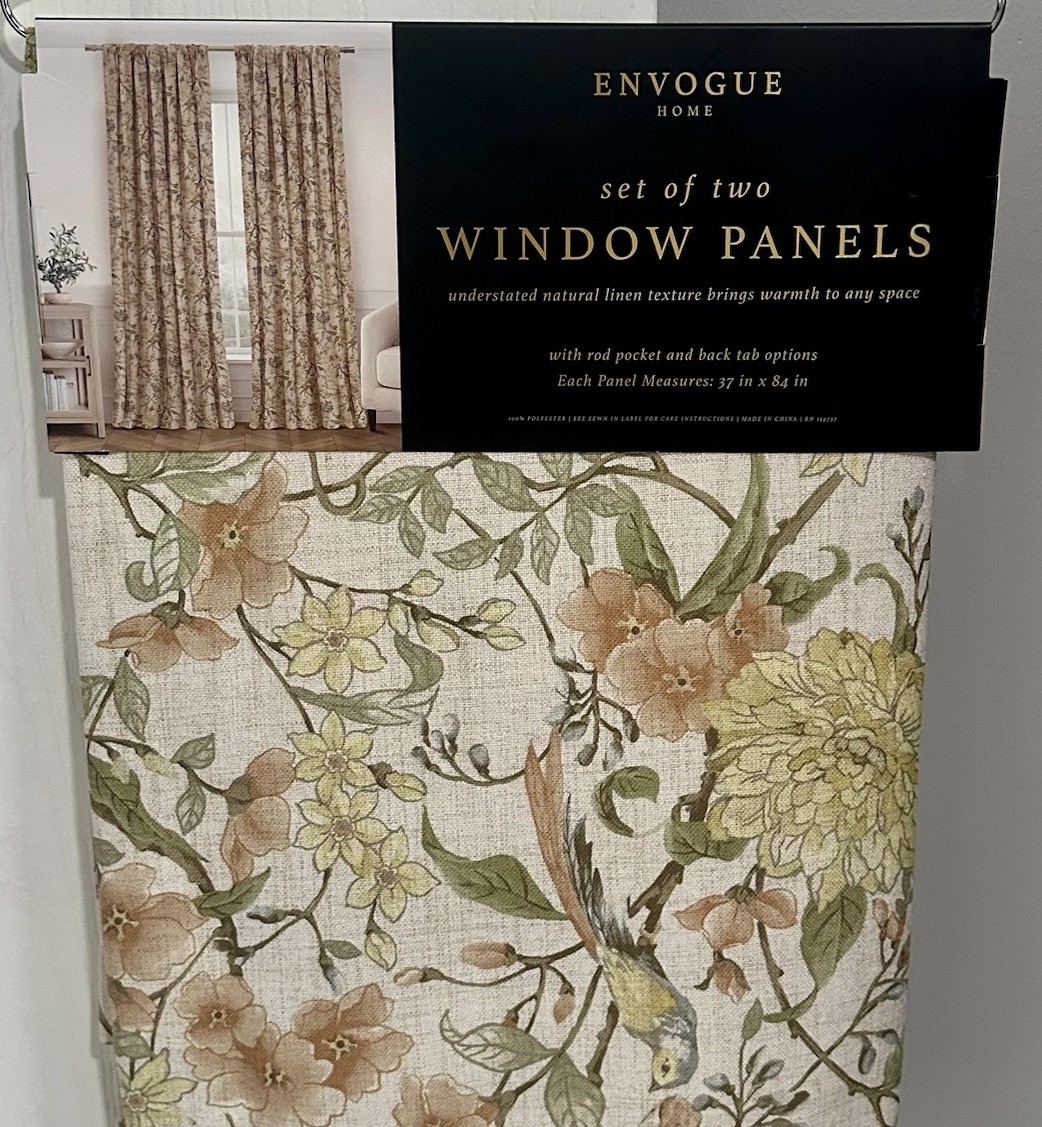 2 ENVOGUE Window Curtains 2 Panels Beige 37” x 84” Each Flowers Birds Floral NWT