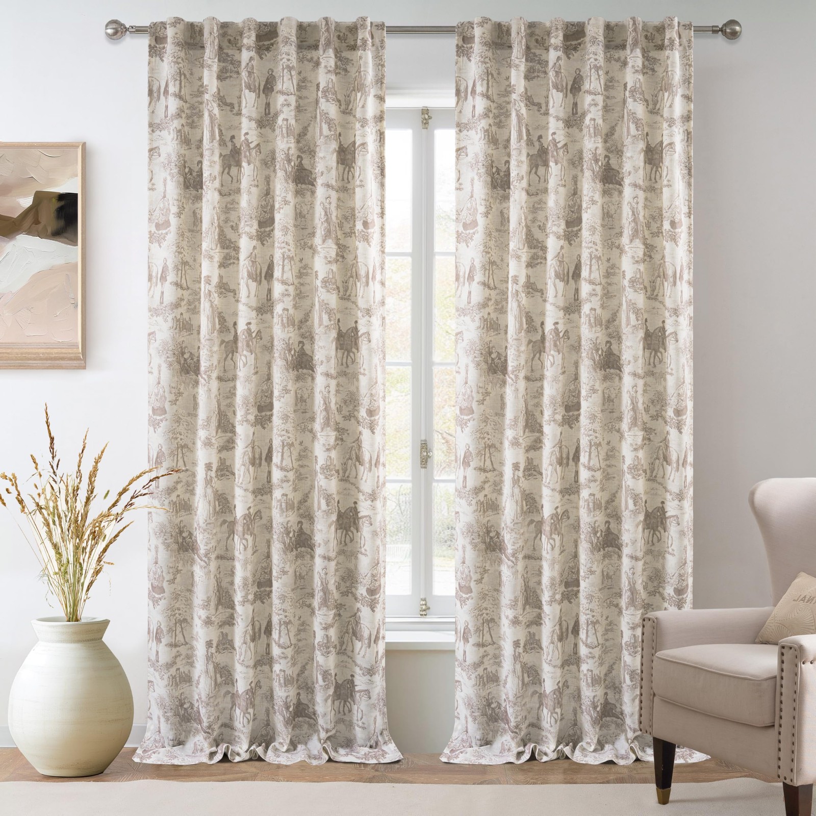 Driftaway 100 Blackout Toile Linen Curtains For Bedroom Double Layer Farmhouse