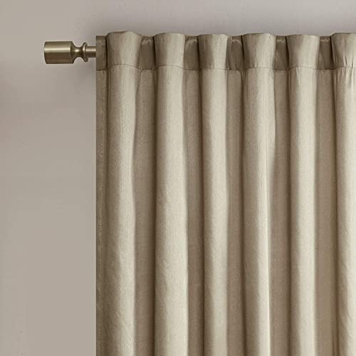 MADISON PARK ANDORA EMBROIDERED BRANCHES FAUX SILK CURTAIN PANEL 50″ X 84″ TAN