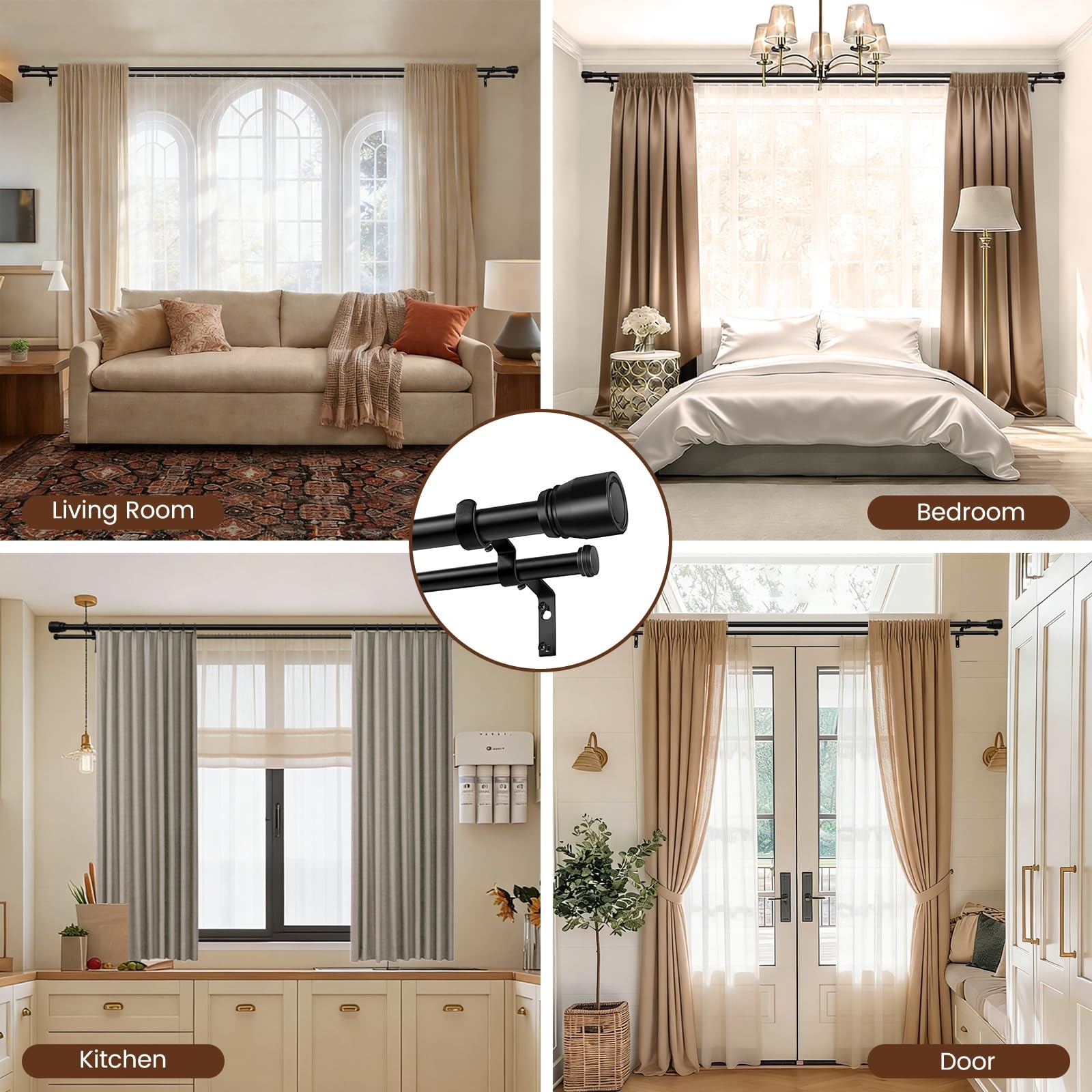 Heavy Duty Double Curtain Rod 3260 Inch Adjustable Matte Black with Brackets