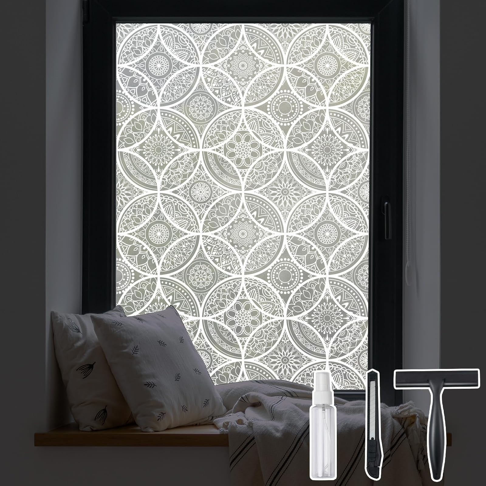 DKTIE Stained Glass Window Film 17.7″ x 78.7″ Non-Adhesive Privacy