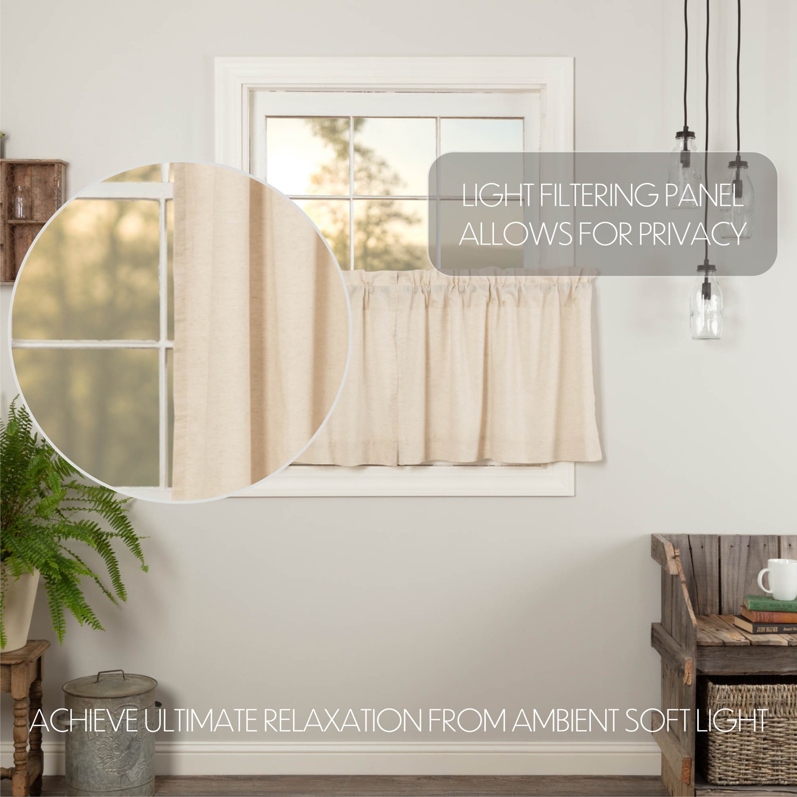 Farmhouse 24×36 Tier Pair Natural Rod Pocket Kitchen Window Curtains VHC Brands
