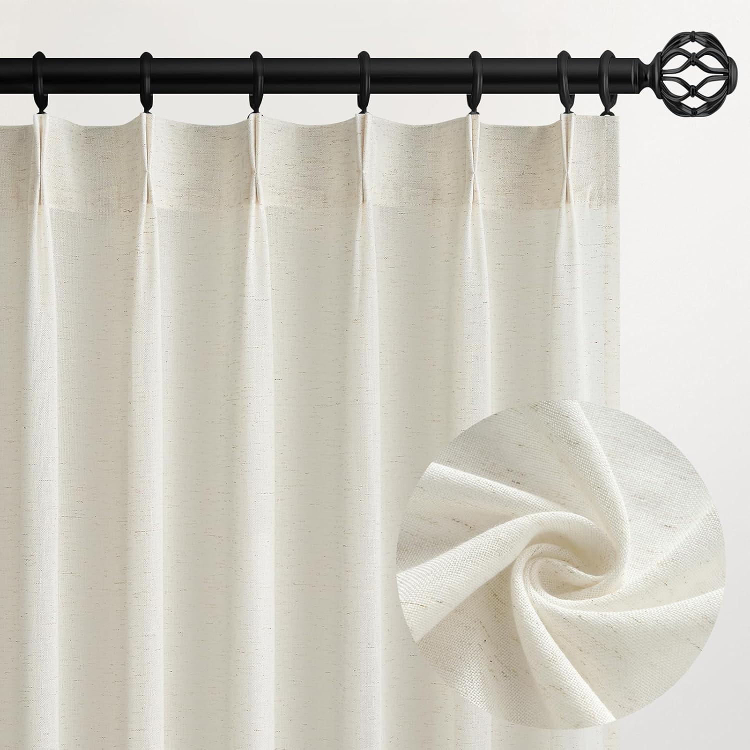 96 Inches Long Pinch Pleated Semi Sheer 40″W x 96″L (Pack of 2) Natural