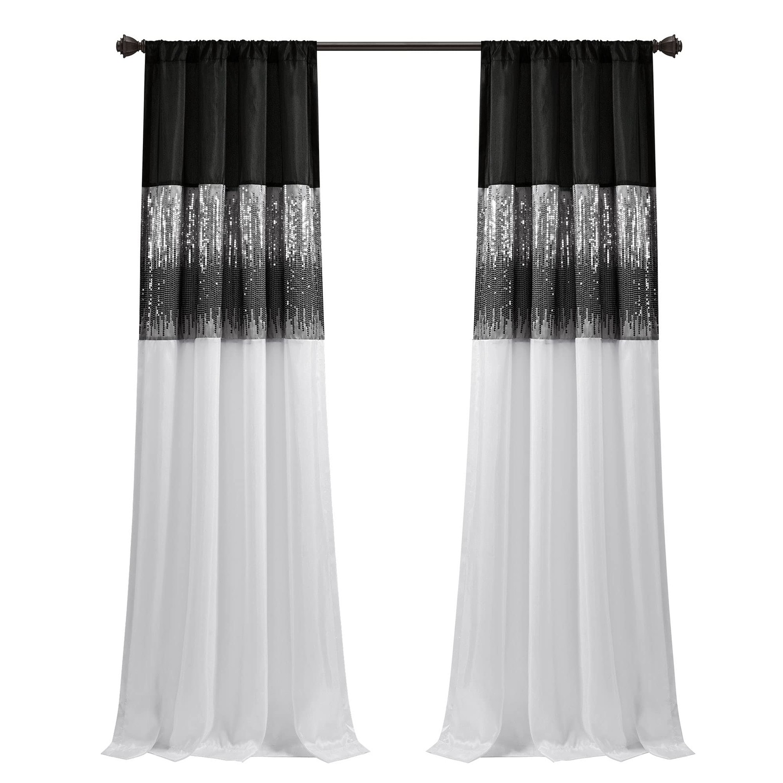 Night Sky Window Curtain Panel, Single 42″W x 84″L Black & White – Sequin Bac…