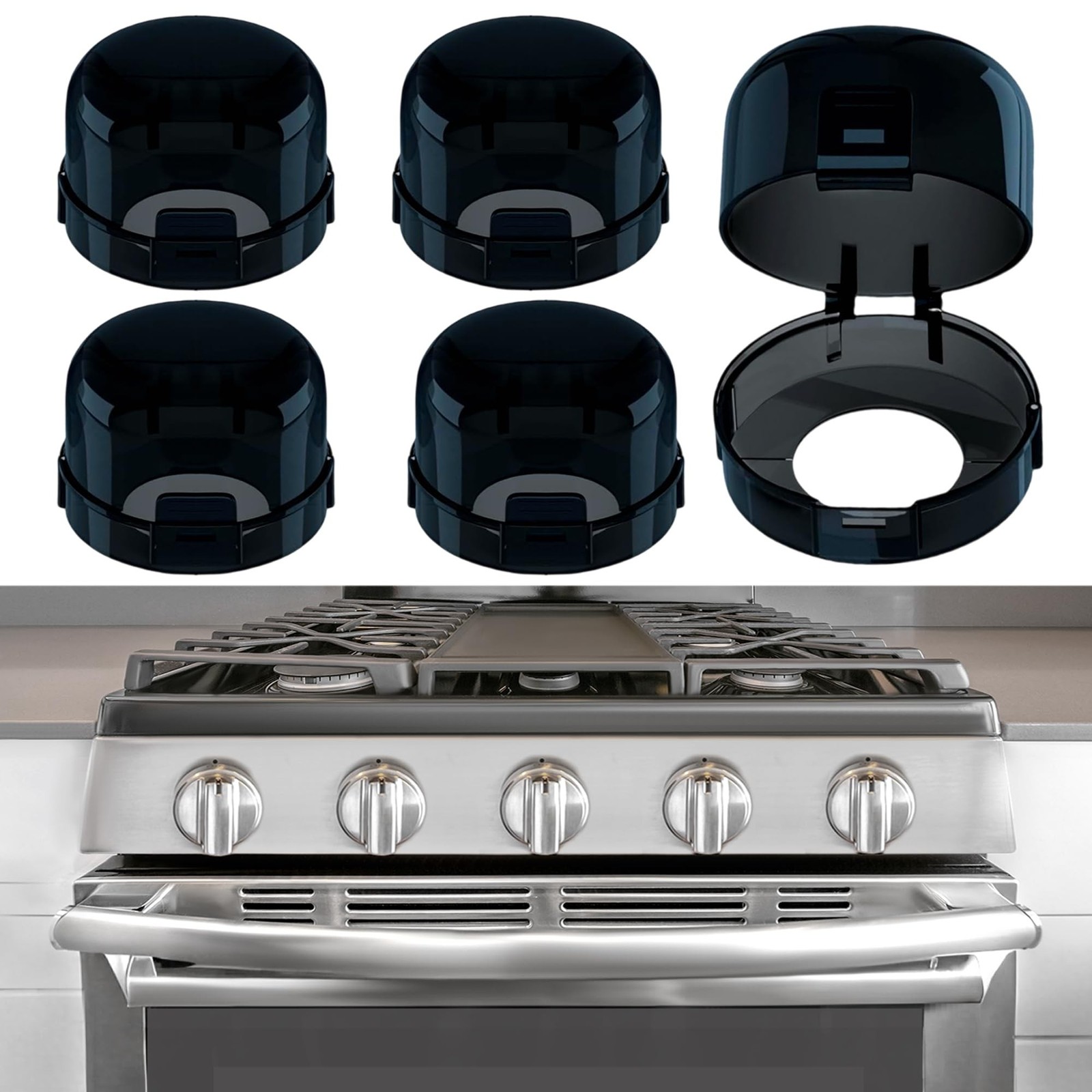 Stove Knob Covers, Black, 5 Pack Black-5 PACK