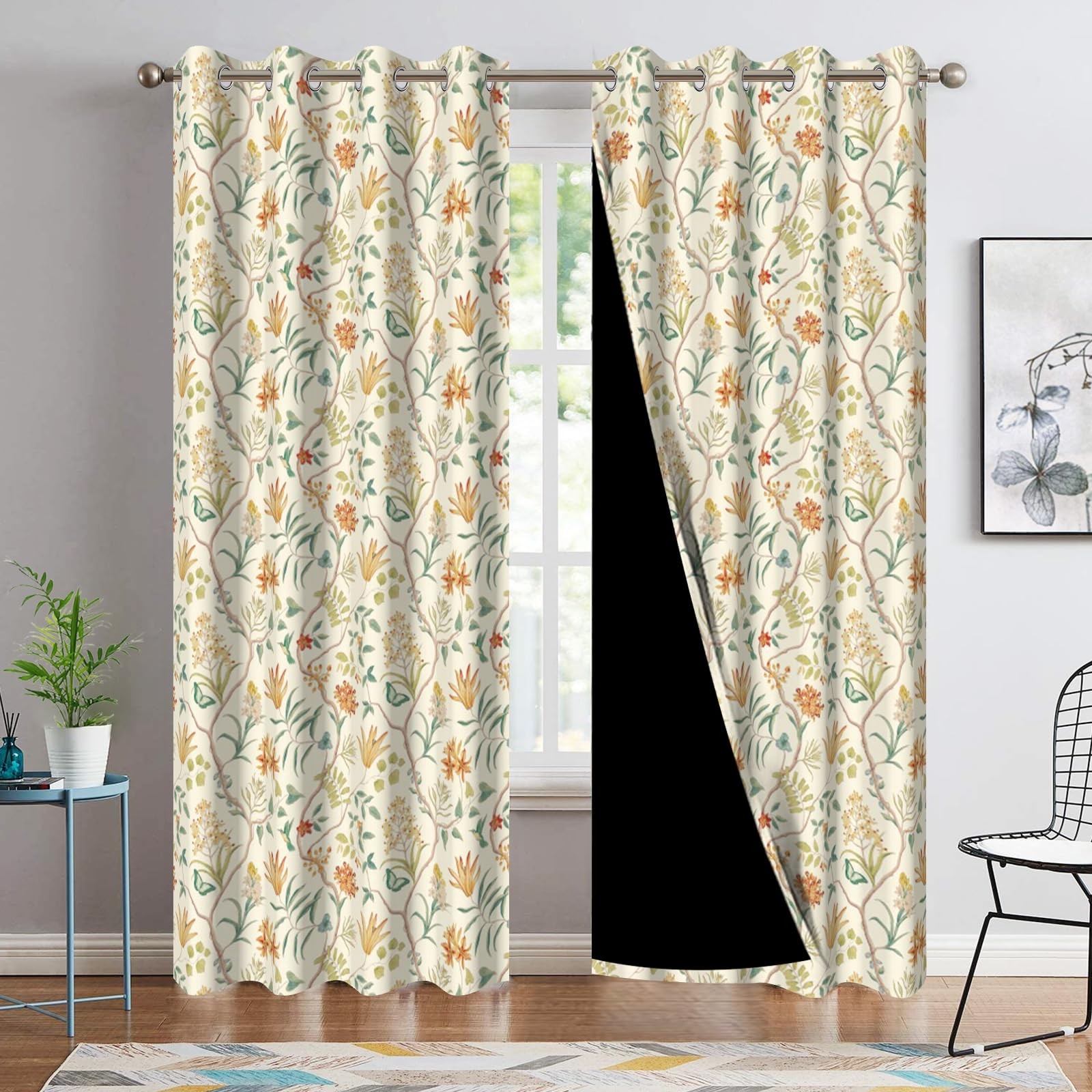 Blackout Curtains 52 x 63 Inches 2 Panels, Watercolor Wildflower & Vine Print…