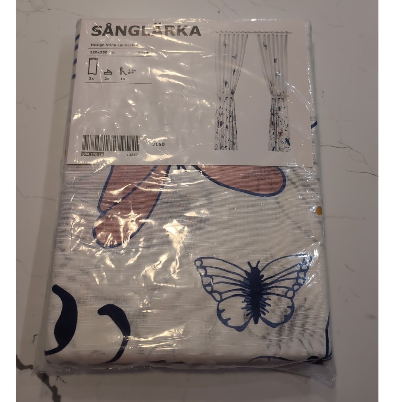 IKEA SANGLARKA Butterfly Curtains 1 Pair White Blue Pink 47×98 504.270.19 NEW