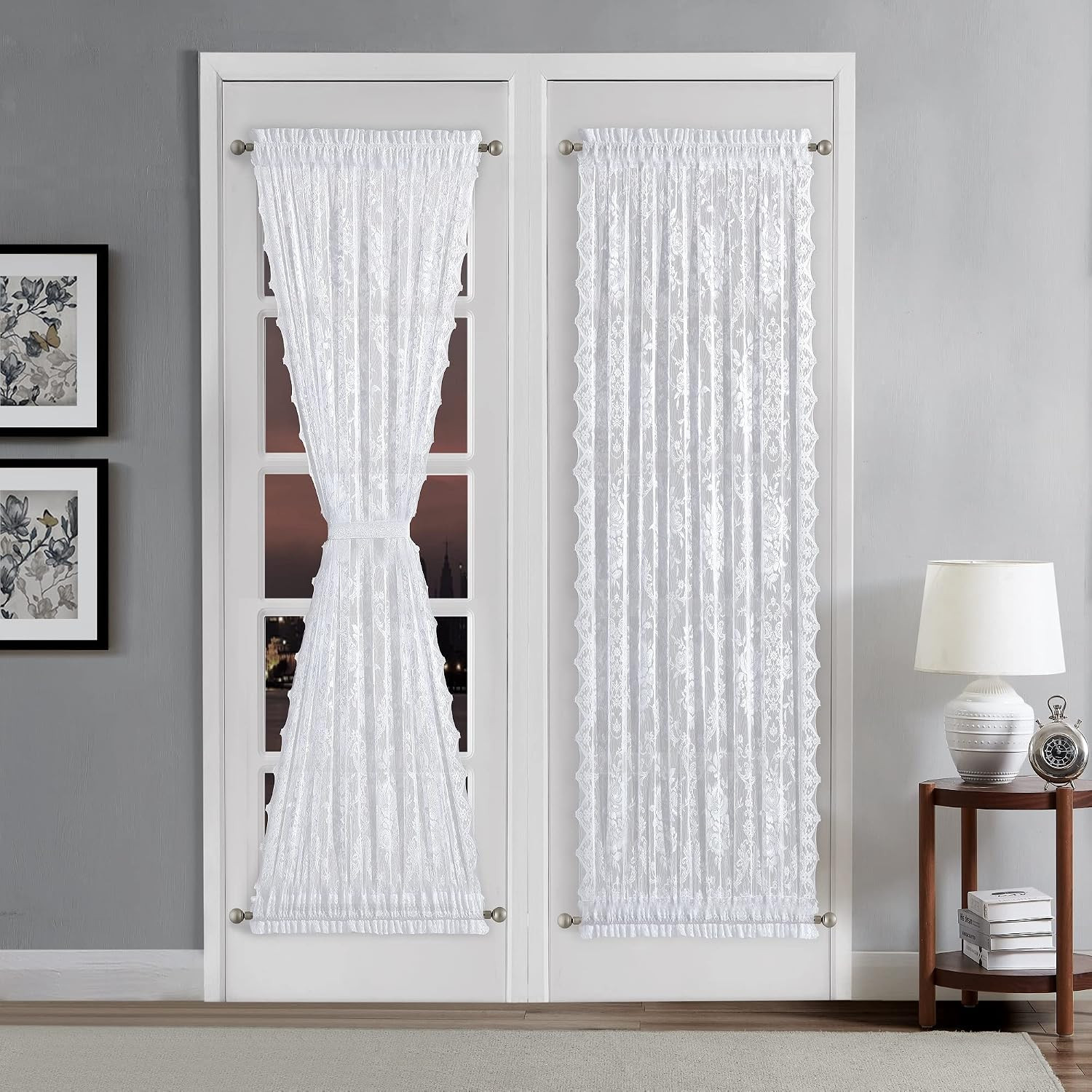 2 52 x 72 White Lace French Door Curtains. (Luna 52×72, White) | Pair of Premium