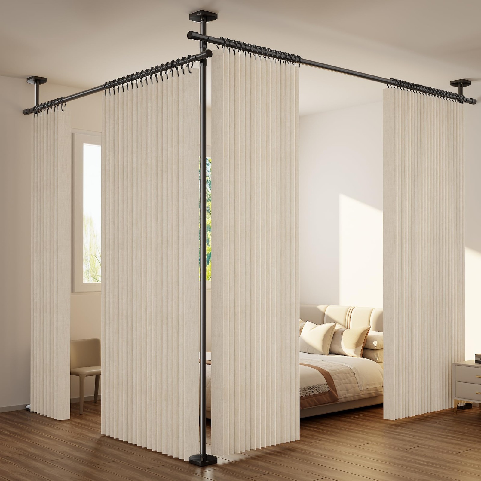 Folding Room Divider Curtain â€“ Lightweight Draping Bedroom Privacy Curtain, W