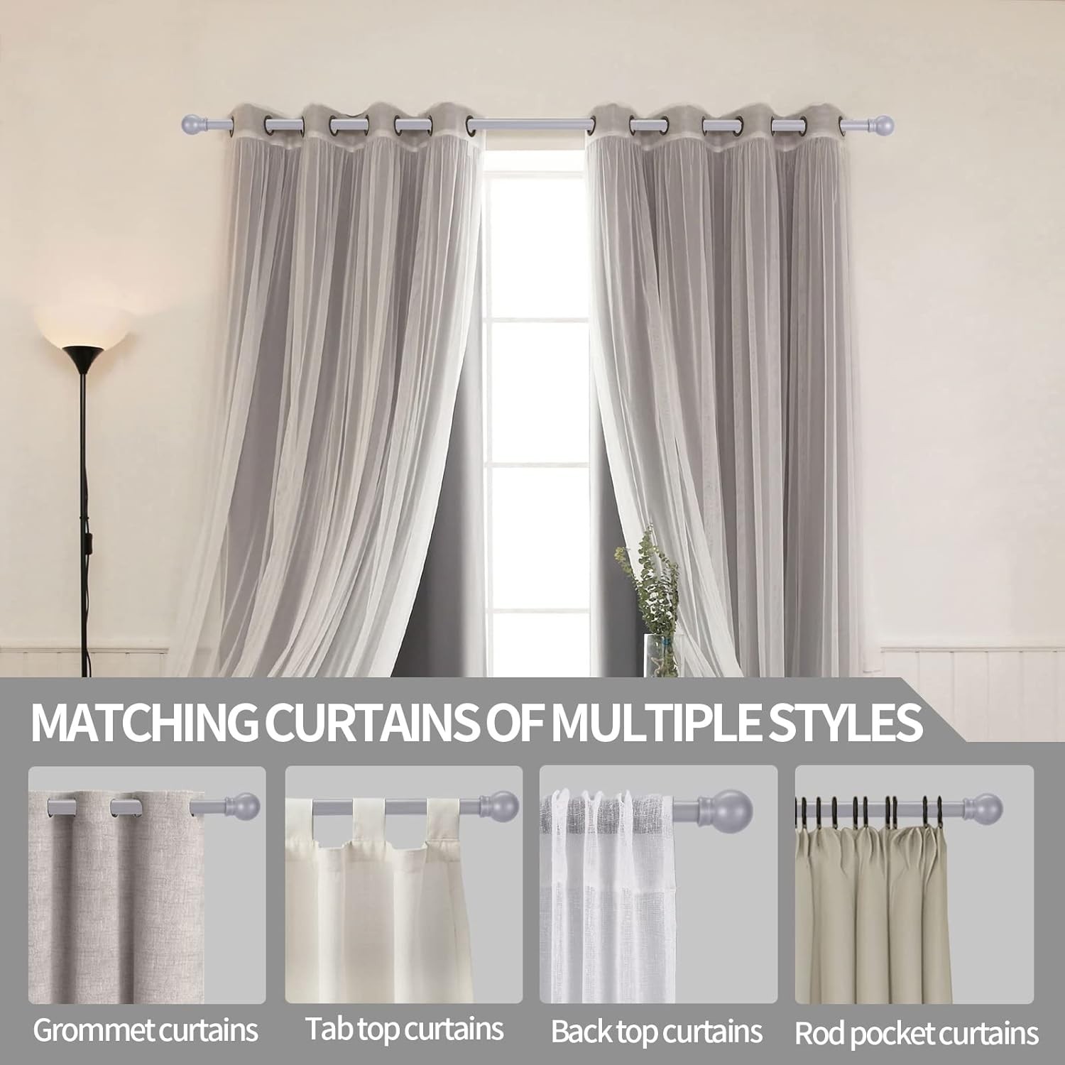 Modern 30-62 Inch Curtain Rod in Brushed Nickel – Rust-Resistant Steel Design