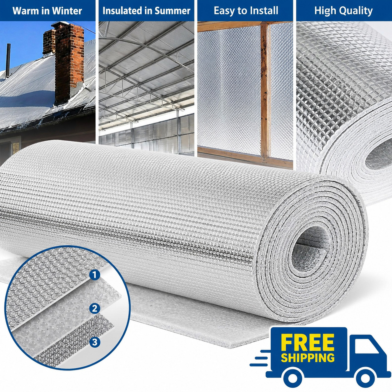 3.5mm Aluminium Foil Insulation Roll Double Sided Garage Roof Window RV 50x300cm