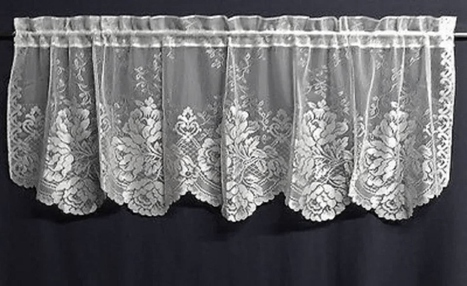 Lace Window Valance White 60″ X 20.5″ Caprice Livingroom Diningroom Bedroom