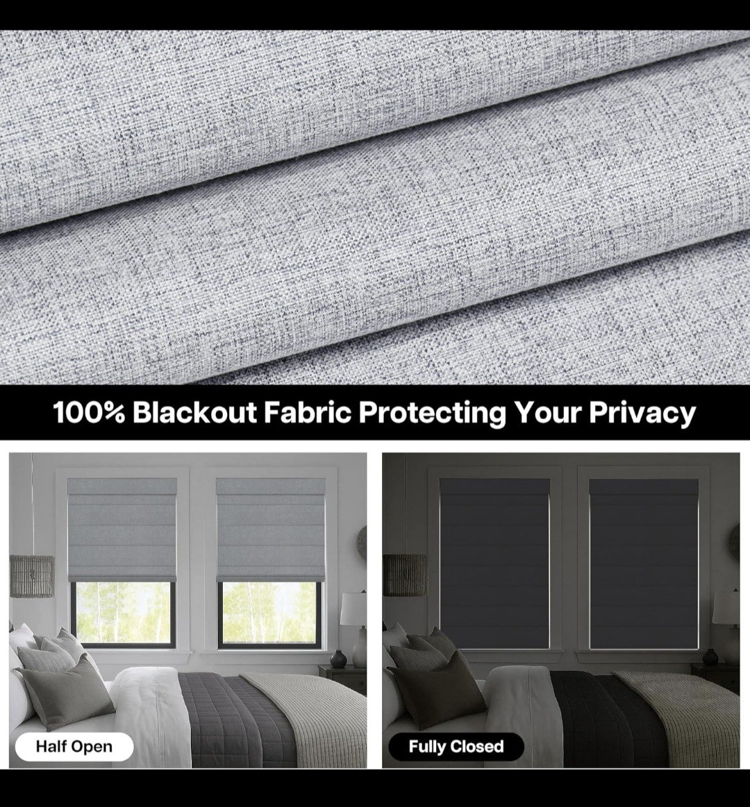 LazBlinds No Drill Cordless Blackout UV Protection Polyester 27″ W x 64″ H, Grey