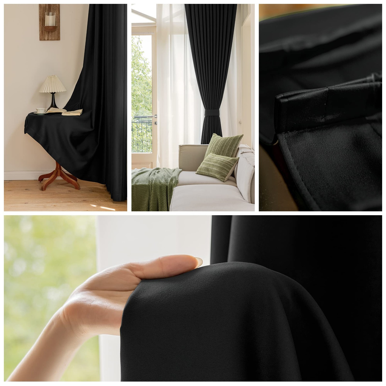 Oyring Black Pinch Pleated Curtain Hooks Tieback Light Blocking Thermal