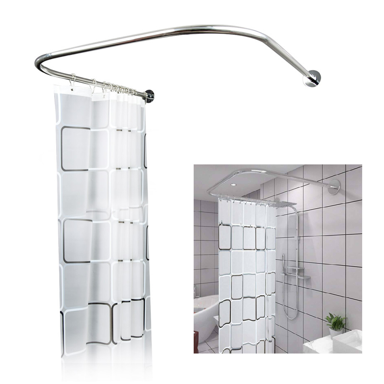 Curved Corner Shower Curtain Rod Set,Stainless Shower Curtain Rod Rack