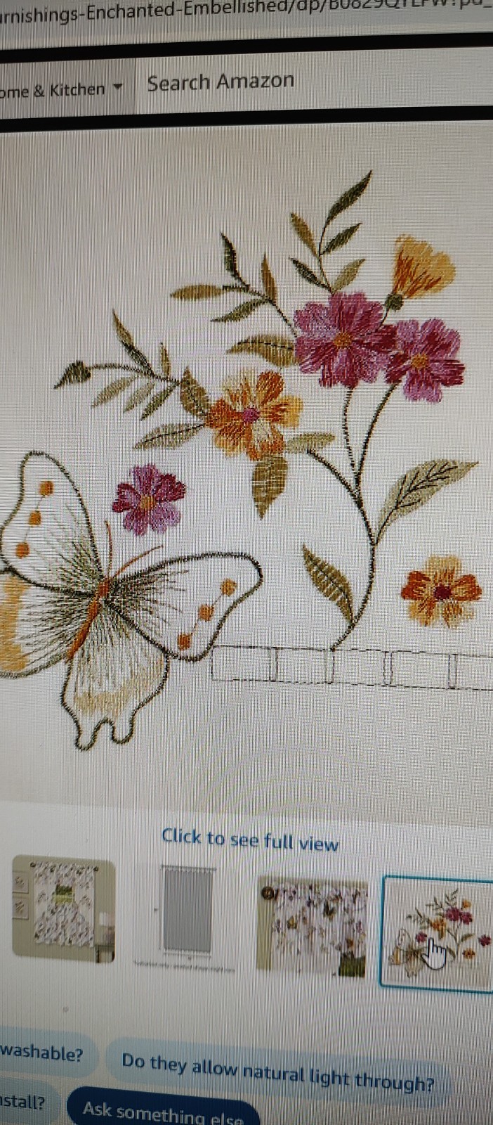 Enchanted Embellished Cottage Curtains Set 58″x36″ Butterflies & Flowers Design