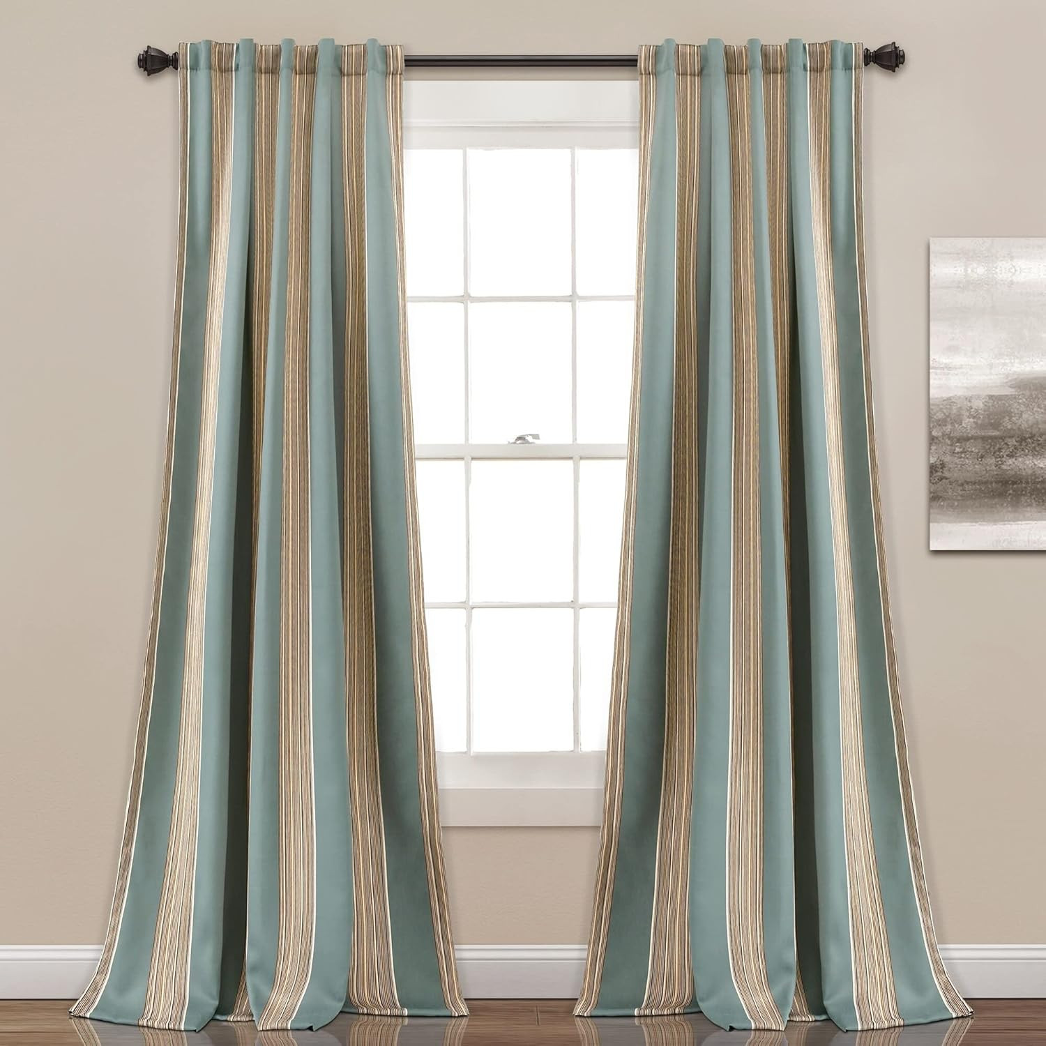 Blue Julia Stripe Light Filtering Curtain Panel Pair, 95″x52