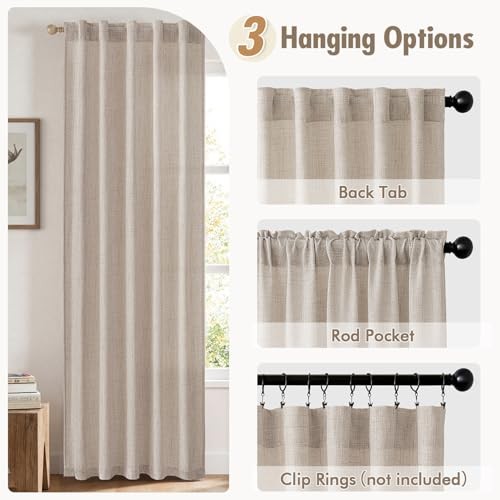 Textured Small Kitchen Window Curtains Over 30″W x 36″L (Pack of 2) Linen