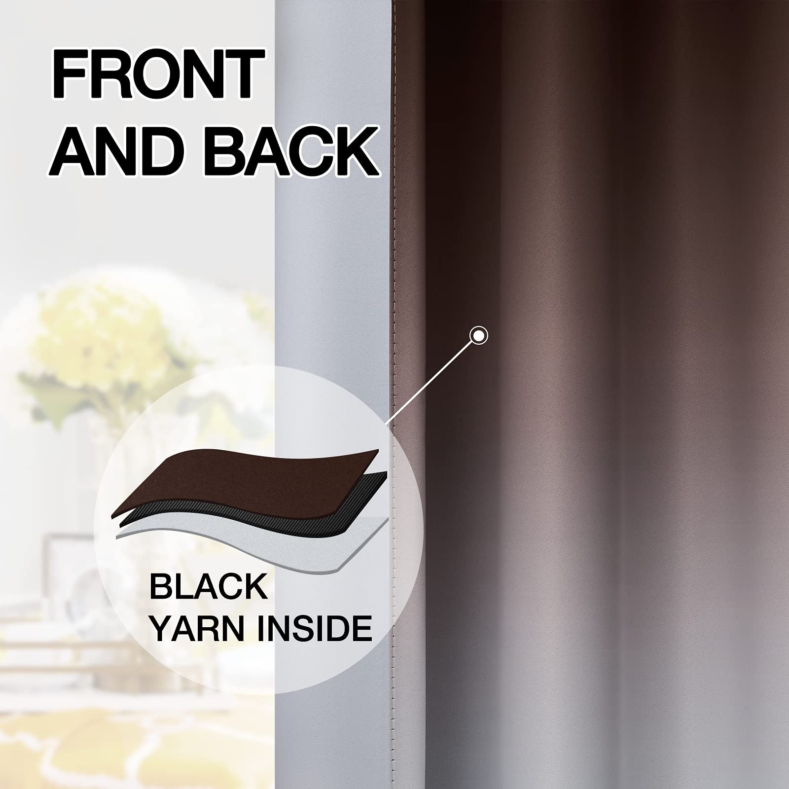 Brown Ombre Rod Pocket Curtains for Bedroom,52Wx84L