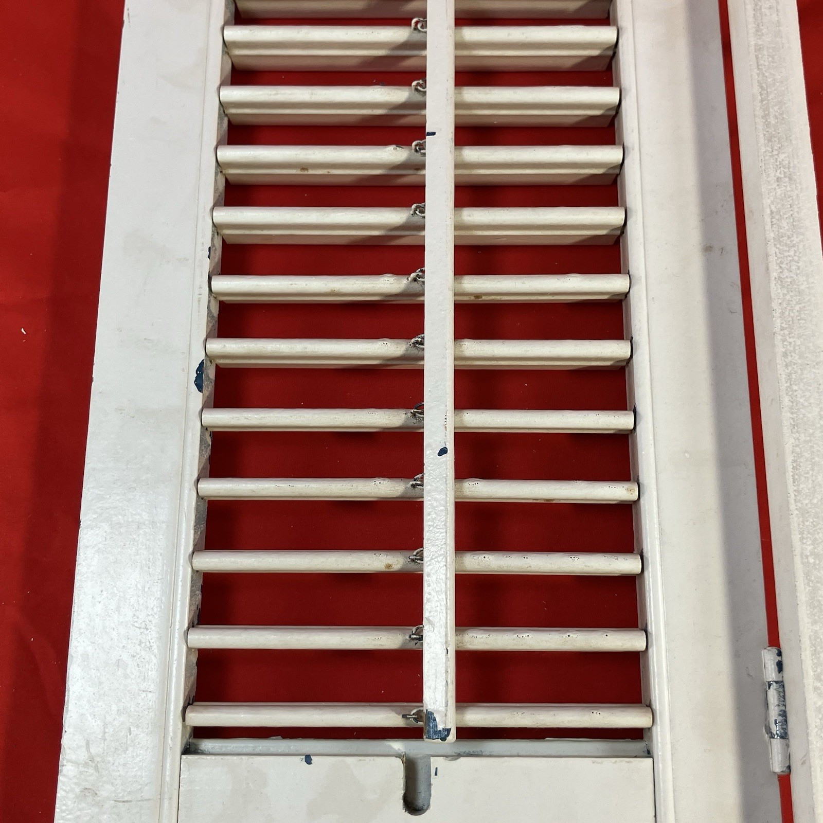 Vintage Wood Louvered Panel Window Shutters / Painted White Rustic / Flaws No 5