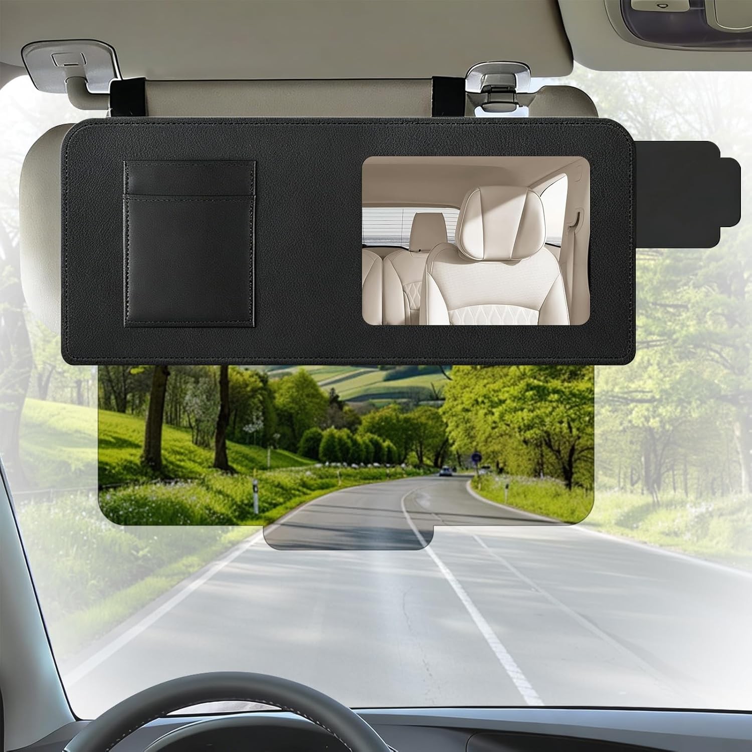 Car Visor Extender with Mirror & Polarized UV400 Lens – 2-in-1 Sun Blocker & M