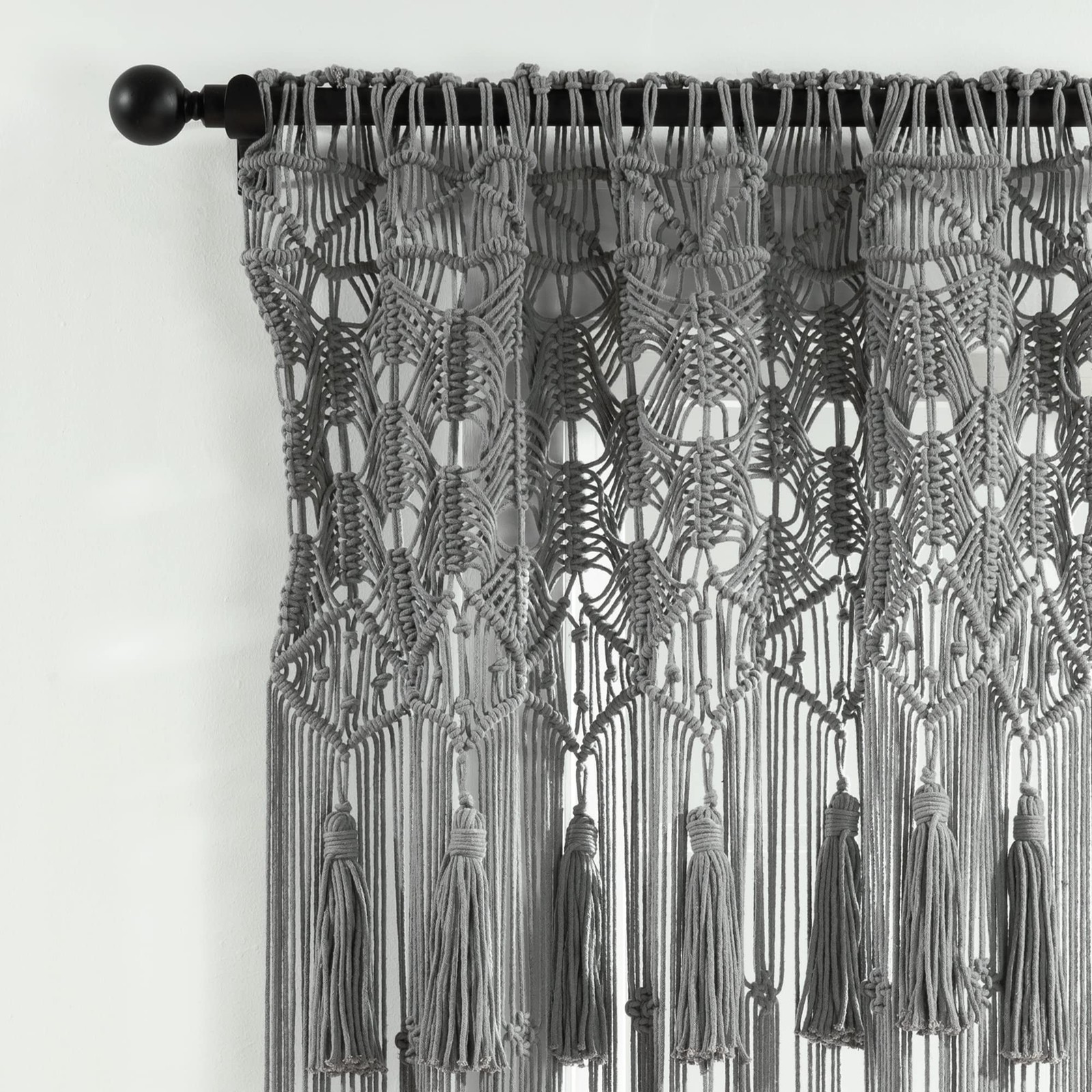 Lush Decor Boho Macrame Tassel Cotton Window Curtain Panel Single 40″ W x 84″ L-