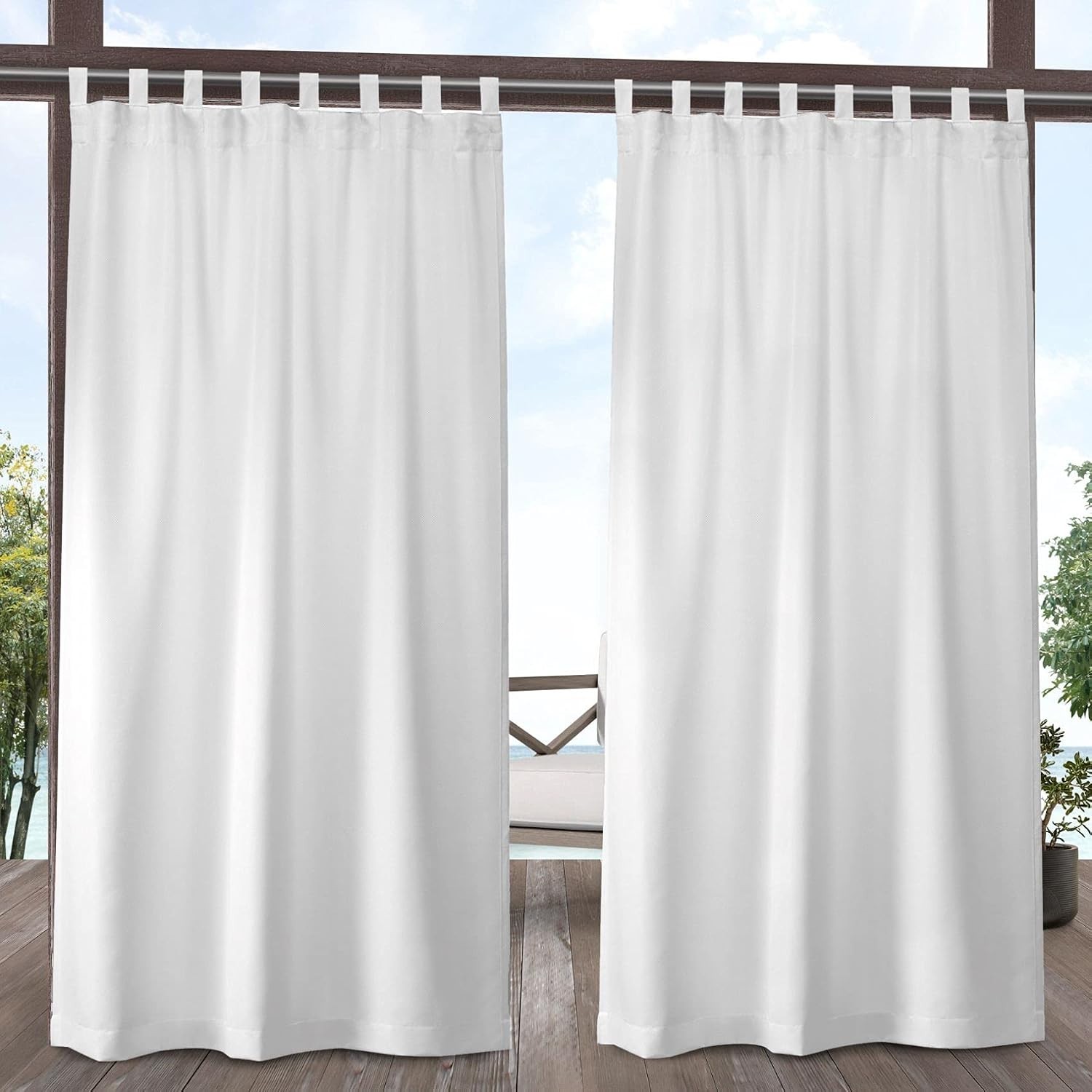 Cabana Solid Indoor/Outdoor Light Filtering Hook-and-Loop Tab Top Curtain Pan…