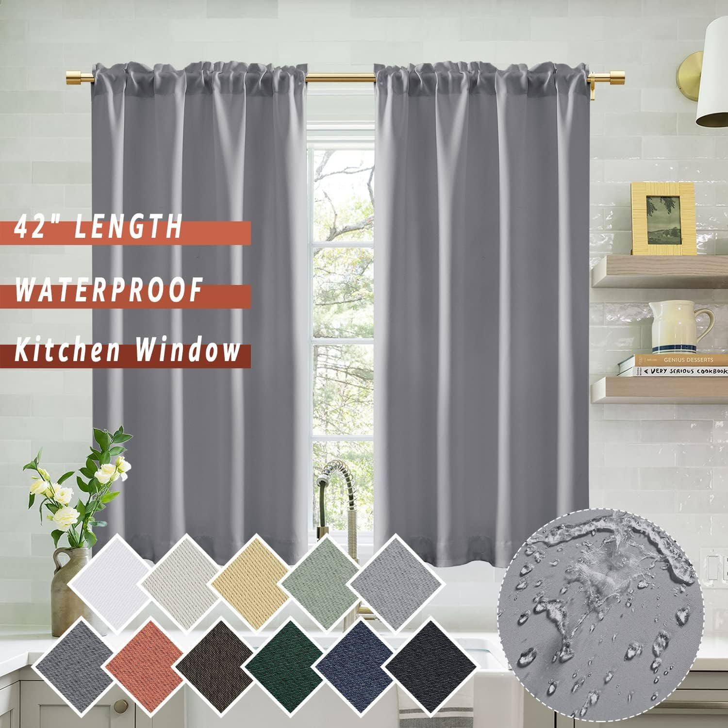Light Grey Curtains 42 Inch Length for Bedroom/Kitchen/Bathroom Small Window Wat