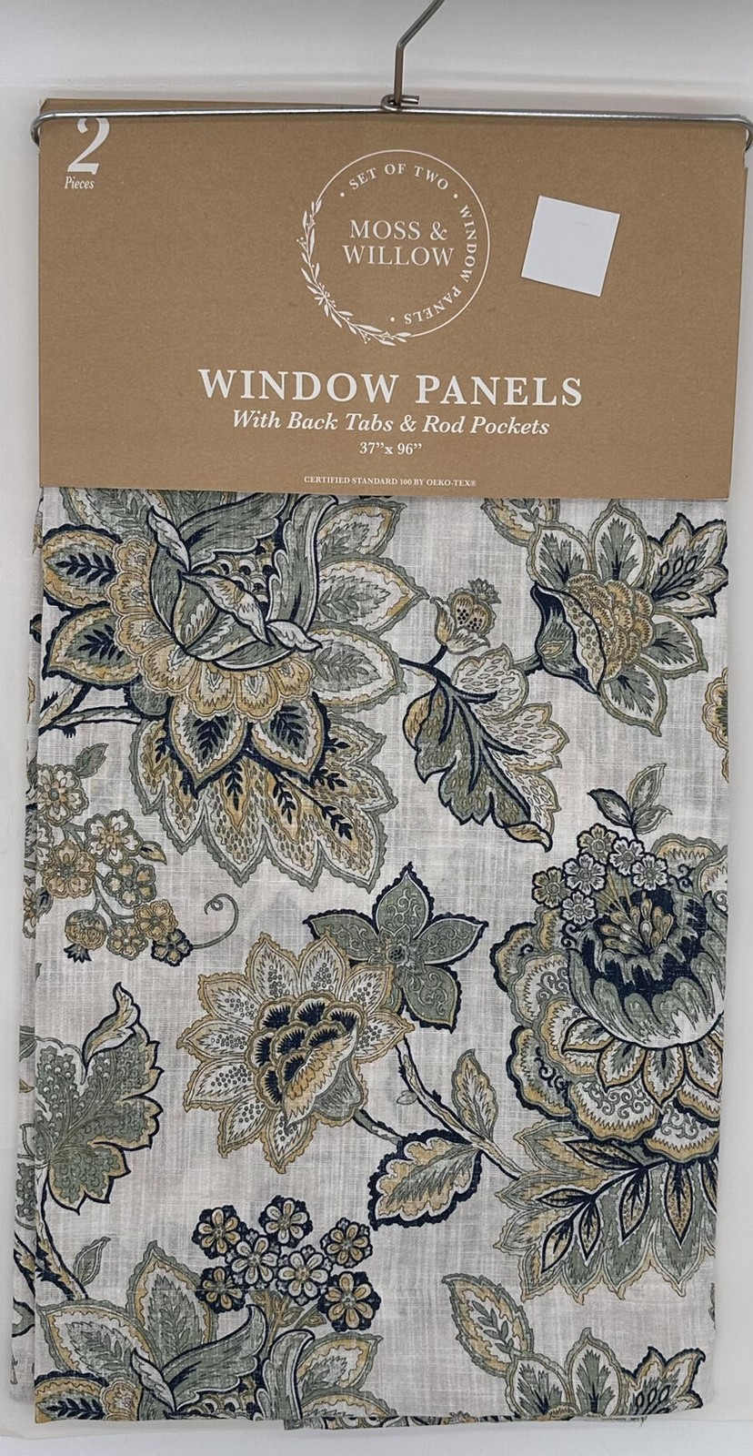 Moss and Willow Back Tab Rod Pocket Floral Panels Drapes Curtains (2) ~ 37 x 96