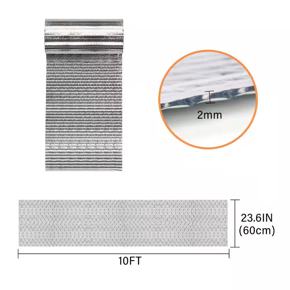 23.6 In. X 10 Ft. X 2 Mm. Th Double-Sided Aluminum Radiant Barrier Roll, RV Wind