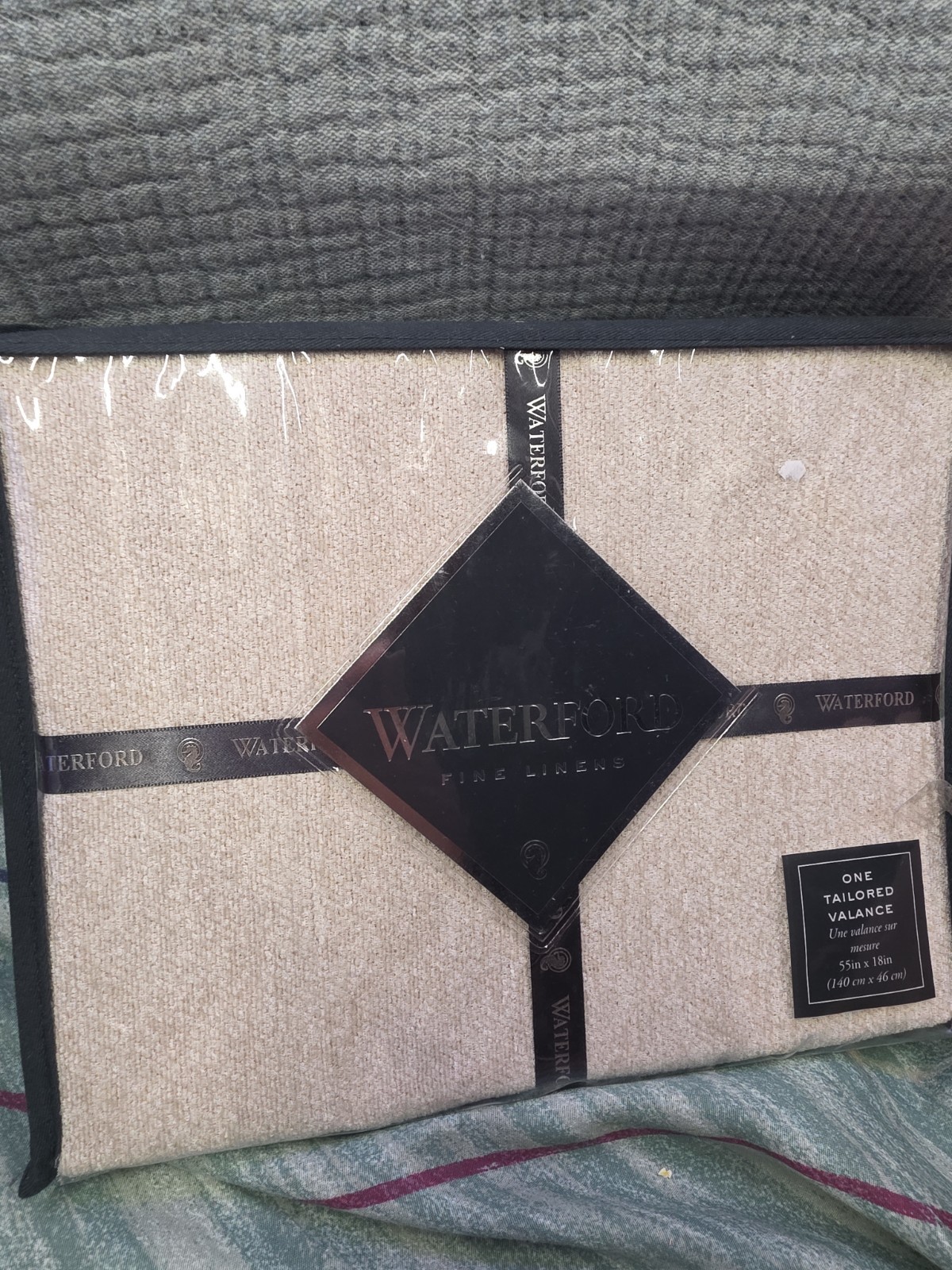 Waterford Fine Linens Ansonia Tailored Valance 55×18 Ivory Gold Window Treatment