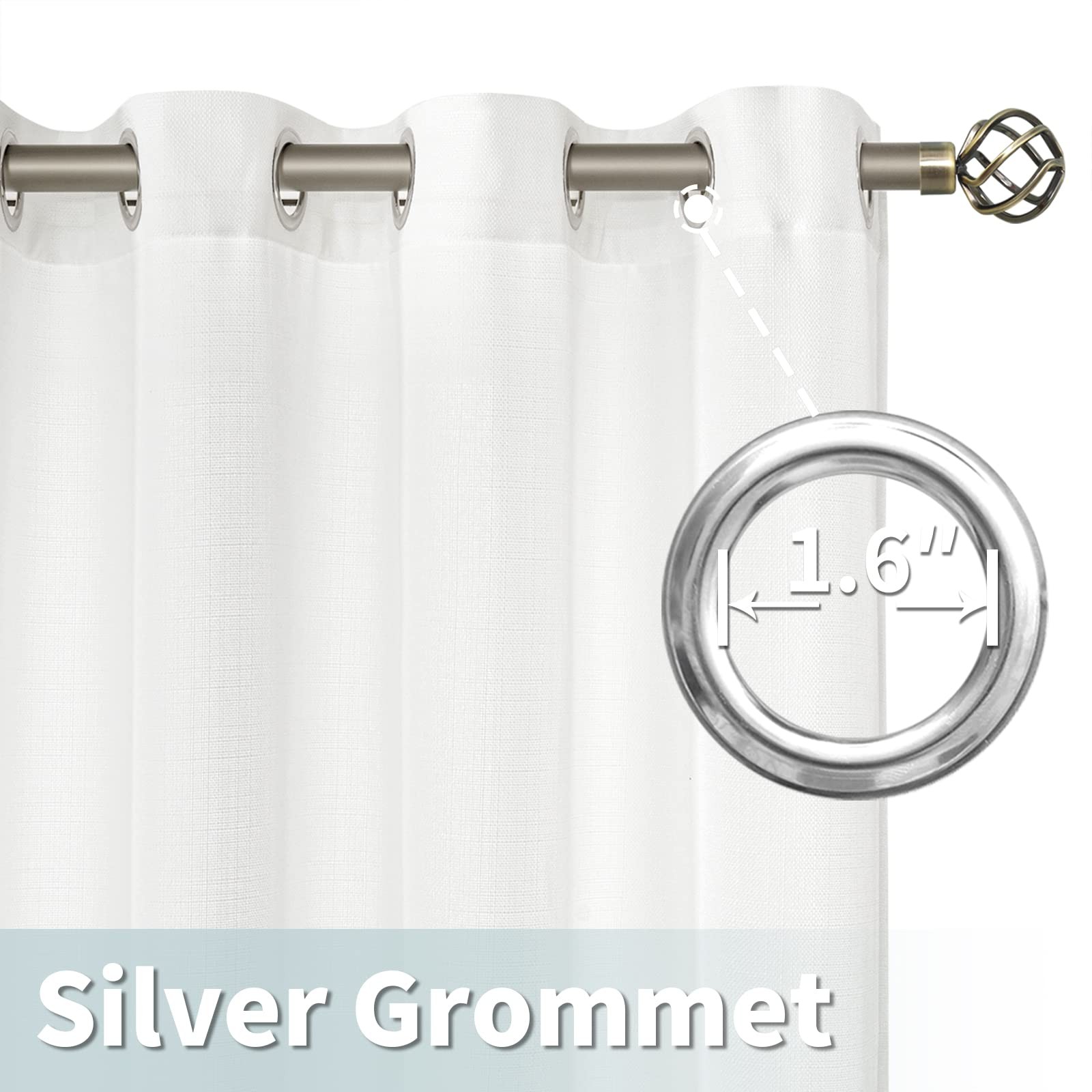 2 Pack White Linen Curtains 40 Inch Length Kitchen Windows Grommet 42×40 In