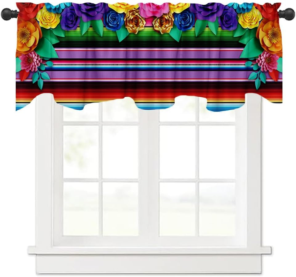 54X18 Inches Mexican Fiesta Theme Window Treatment Valance Striped Cinco De Mayo