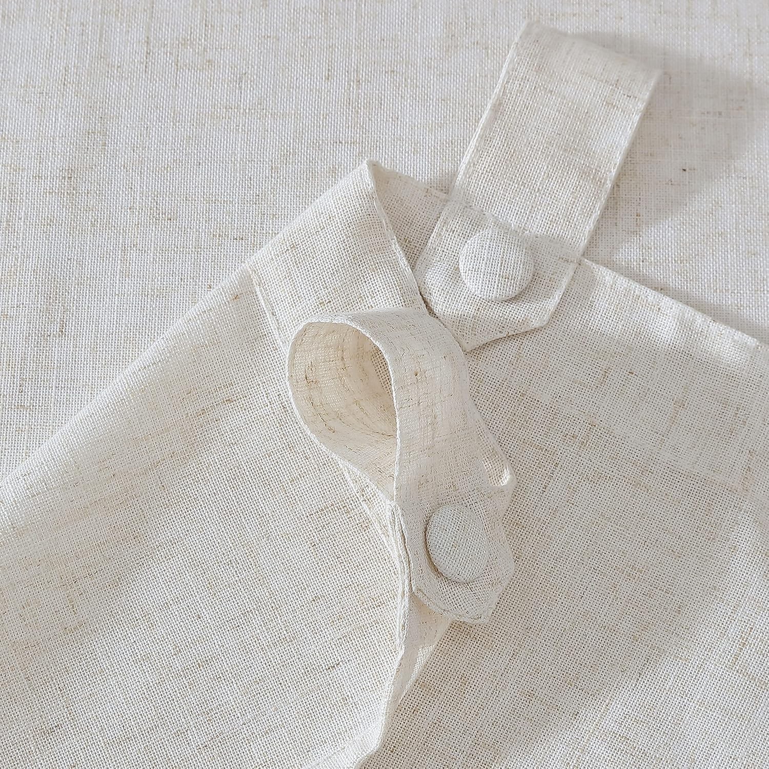 Monroe Natural Button Tab Top Poly Linen 32″ W x 80″ L, 4 Panel Curtains New