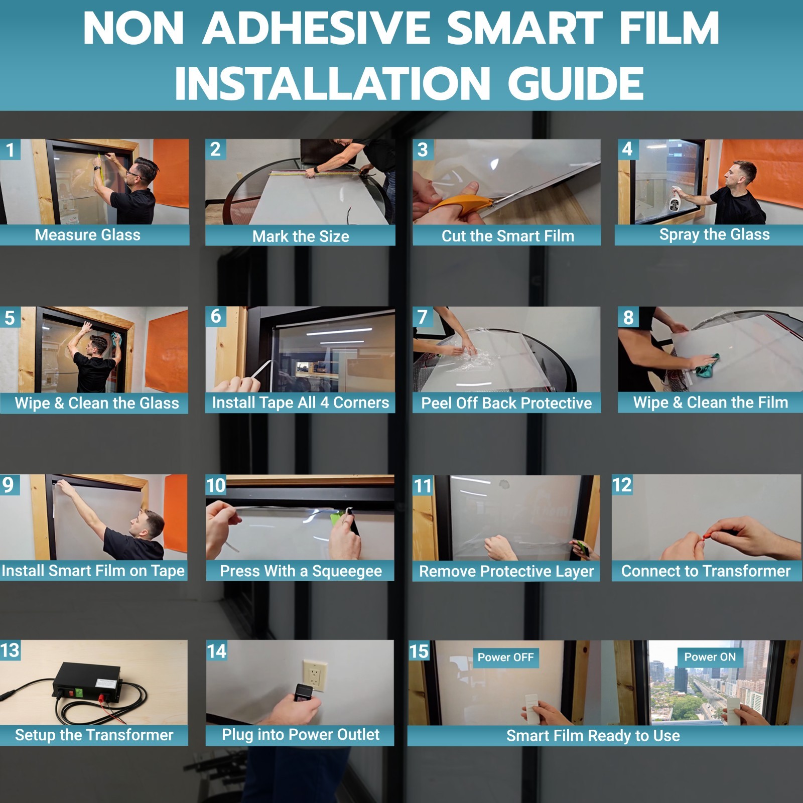 PDLC Smart Film Non Adhesive Switchable Privacy Glass UV Heat No Transformer