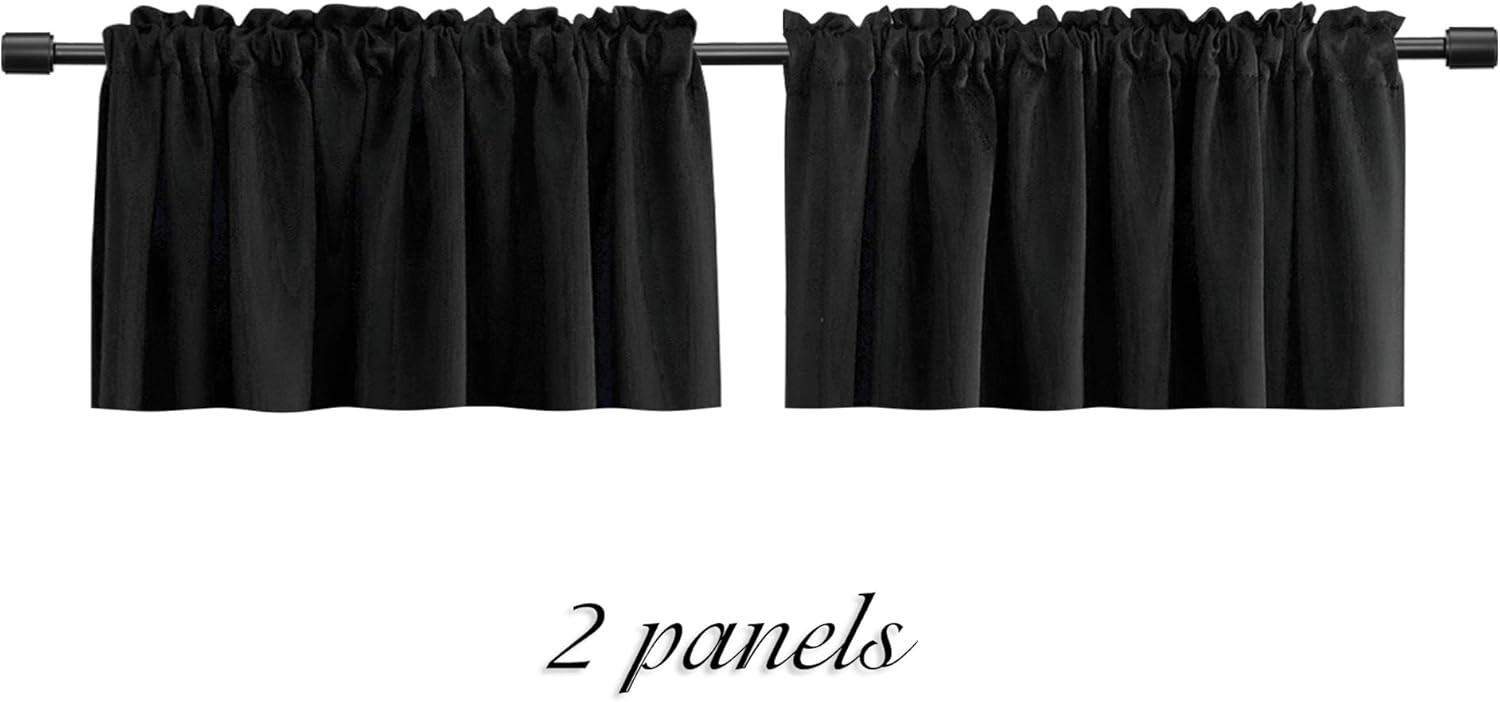 12 Inches Long Black Valances for Windows – 2 Panels Blackout Window Valances…