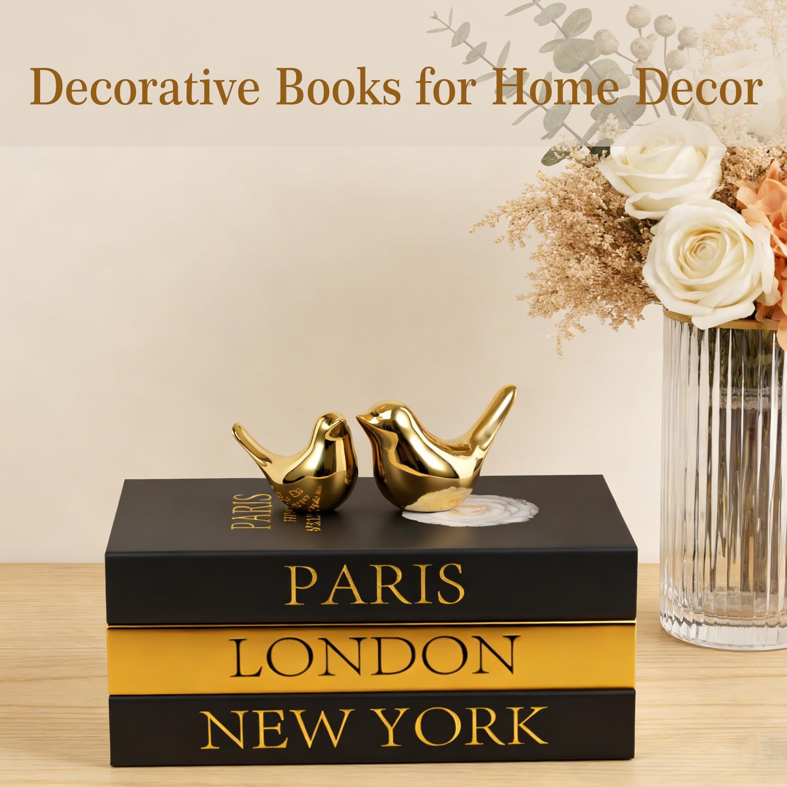 3 PCS Black Gold Foil Stamping Fake Decorative Book Coffee Table Shelf Decor