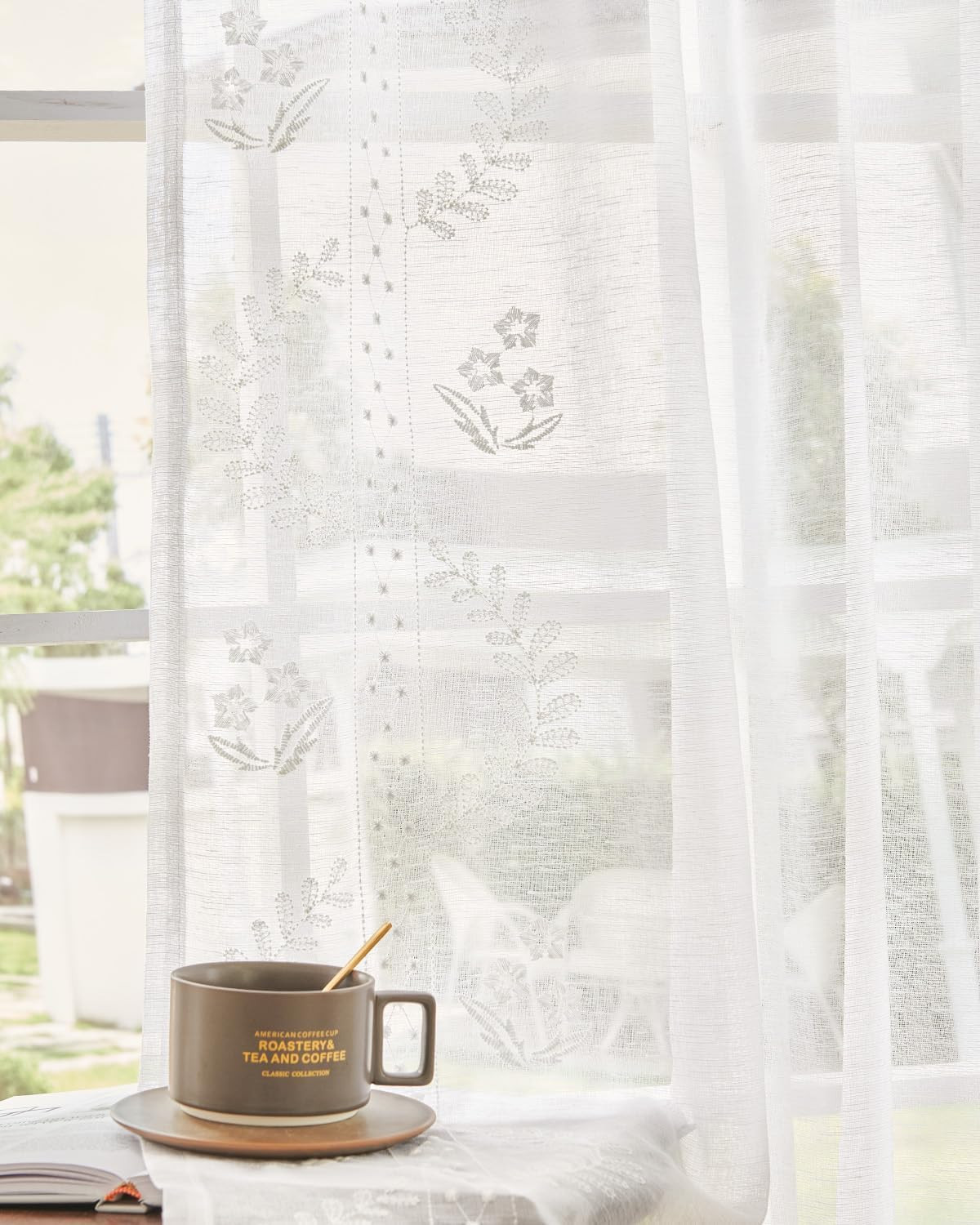 Embroidered Floral Sheer Curtains 84″ – Light Filtering Window Treatments, 2 Pan