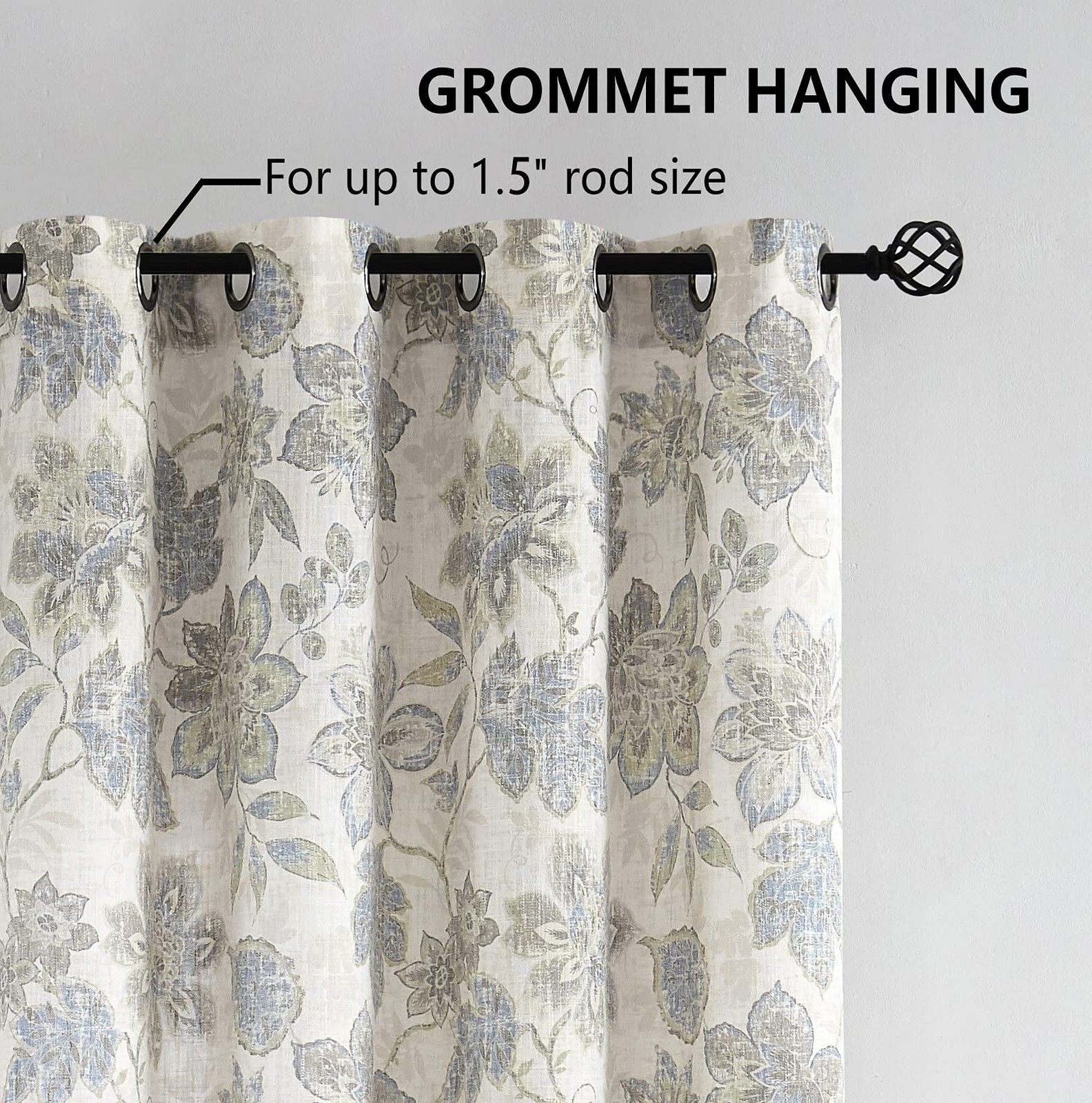 Floral Botanical Light Filtering Curtain Panel with Green and Blue Leaf for R…