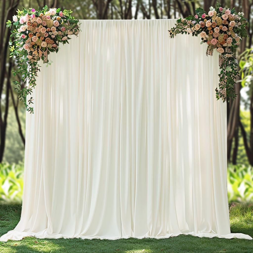 10X10Ft Wrinkle Free Ivory Backdrop Curtain for Parties Soft Fabric Drapes Weddi