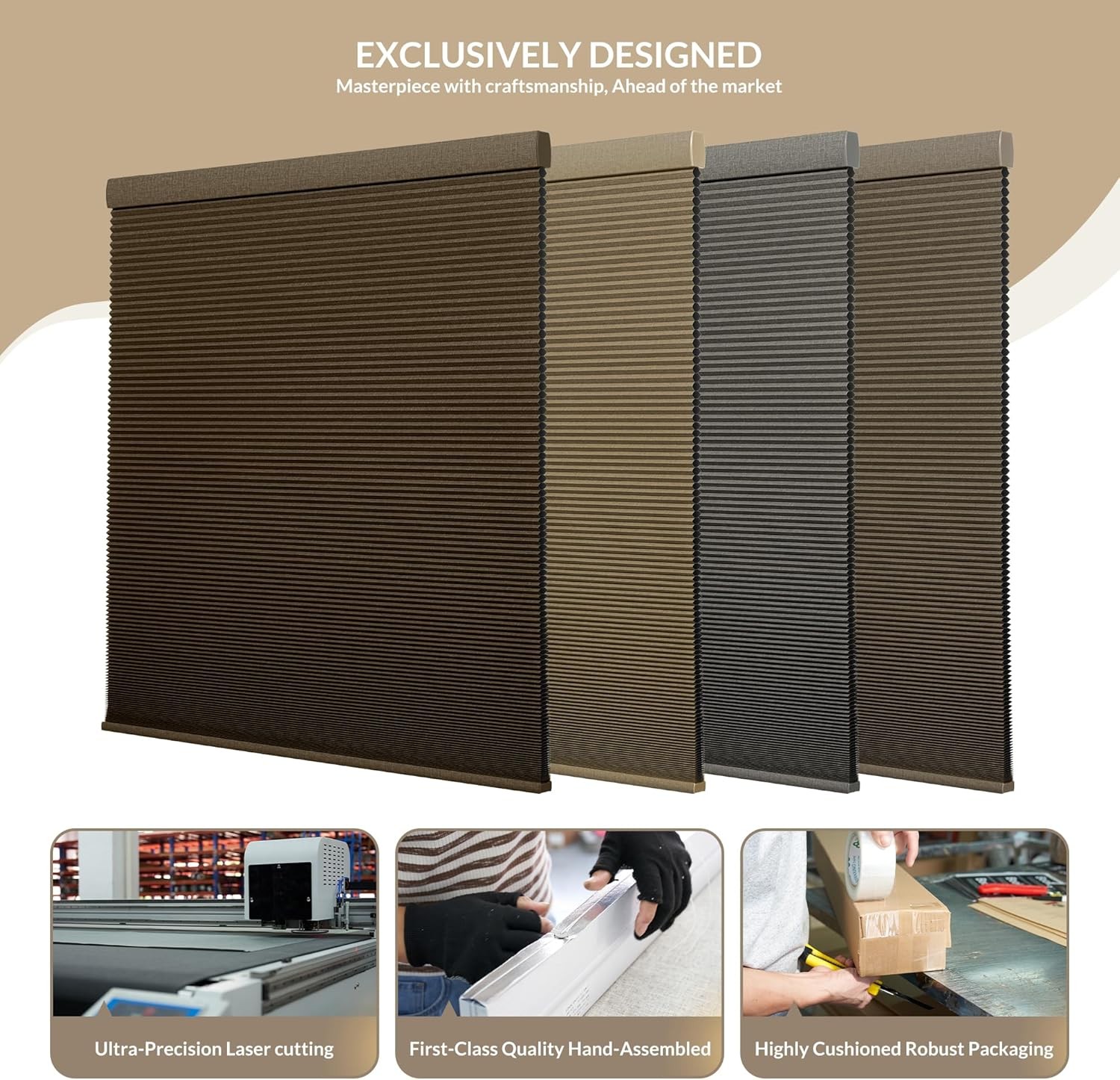 Boolegon Cordless Blackout Cellular Shades Honeycomb Blinds Beige #R07