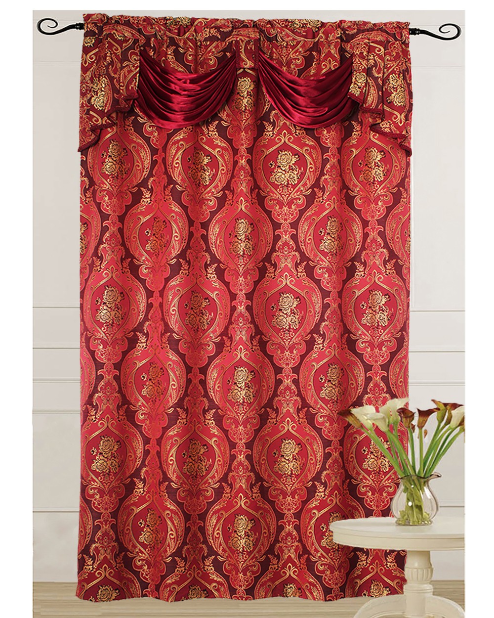 ROSA Luxury Jacquard Curtain Panel with Attached Waterfall Valance 54″ X 84″